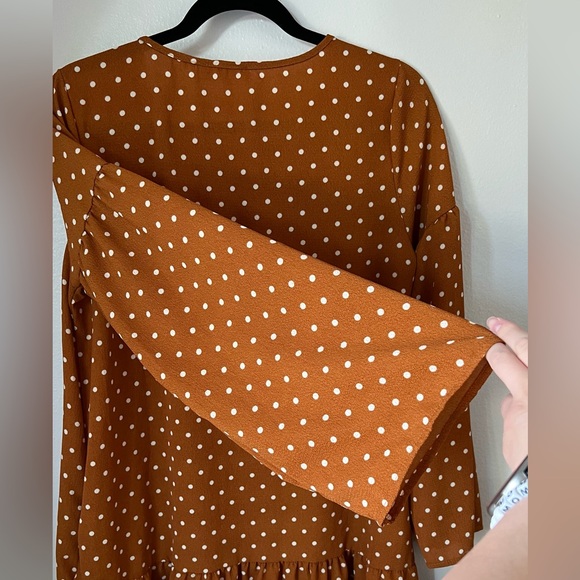 ❗️💲CLOSEOUT SALE: $5 💲❗️- Long Sleeved Orange Dress with White Polkadots - Picture 2 of 4